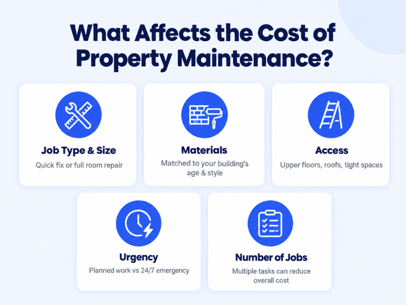 What affects the cost of property maintenance in Cambridge – job size, materials, access, urgency and number of jobs